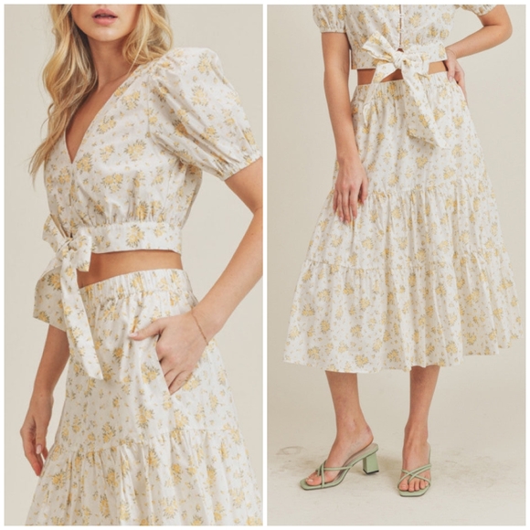 LAST 1❗️LUSH Ivory Floral 2-Piece Midi Skirt Set - Picture 10 of 11